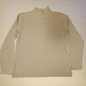 Talbots Grid Print Mock Neck Top Cream & Black Long Sleeve Classic Fit Women's M